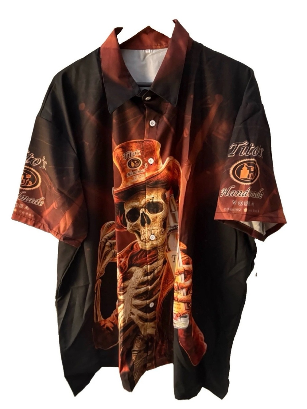 Men’s Shirt skeleton holding Tito’s Vodka 3XL New